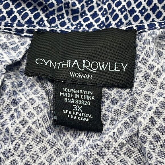 Blue and white patterned Cynthia Rowley long sleeve top - Picture 8 of 8